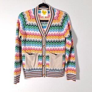 Kerri Rosenthal Colorful Zigzag Cardigan Pockets Bright